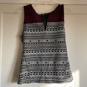 Sanctuary sleeveless print top. Size medium. Black, white and deep red